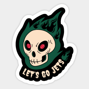 Skull with burning football eyes.  Let's go Jets! Sticker